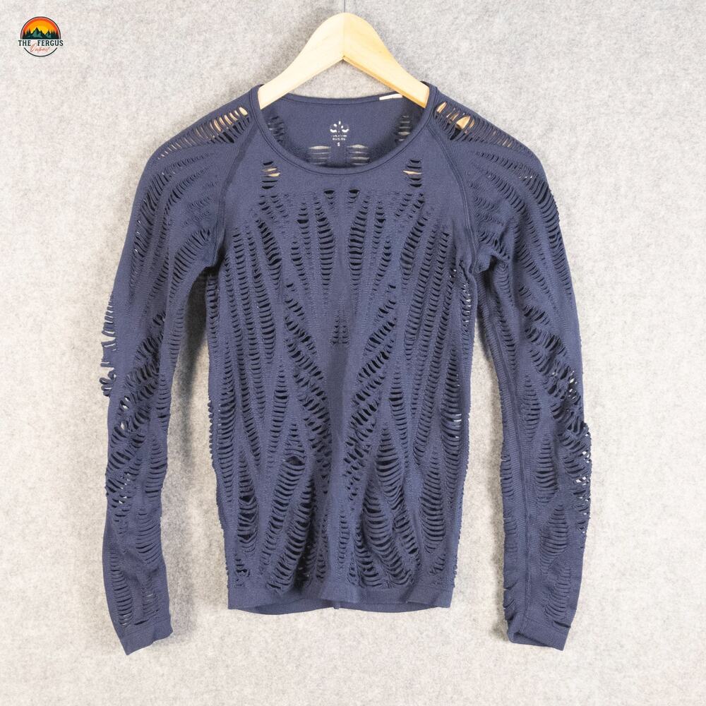ALO Yoga Wanderer T-Shirt Blue Long Sleeve Cut-out Gorpcore Women's Size Small